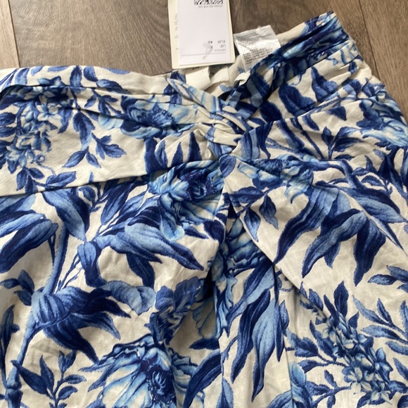 H&M Draped Linen Blend Blue Floral Skirt size 10 NWT T53 - Picture 6 of 8